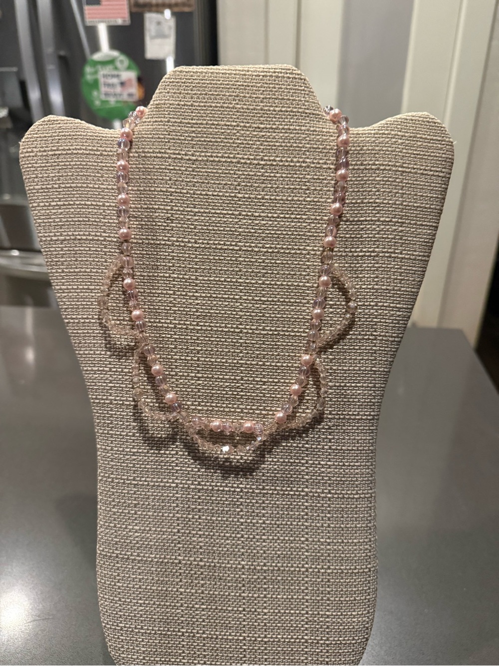 Pink Pearl and Crystal Strand Necklace